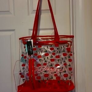 Ed Hardy Red Cherry Print Tote Bag